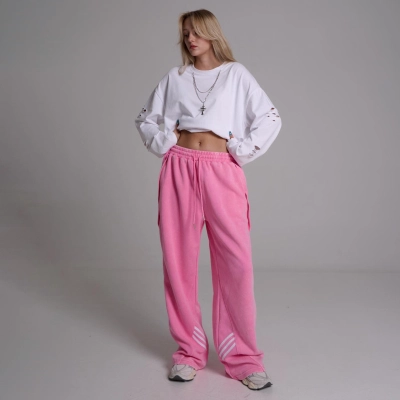 Designsoo Washed Rice-Patterned Casual Pants with Side Seam Line Decorations 01