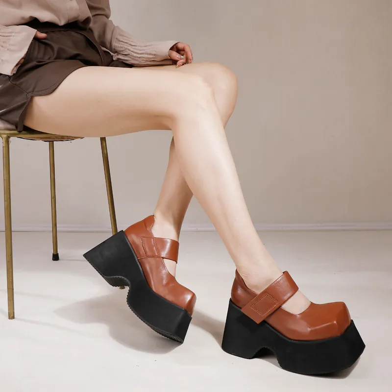 10cm Genuine Leather Platform Flats for All Seasons