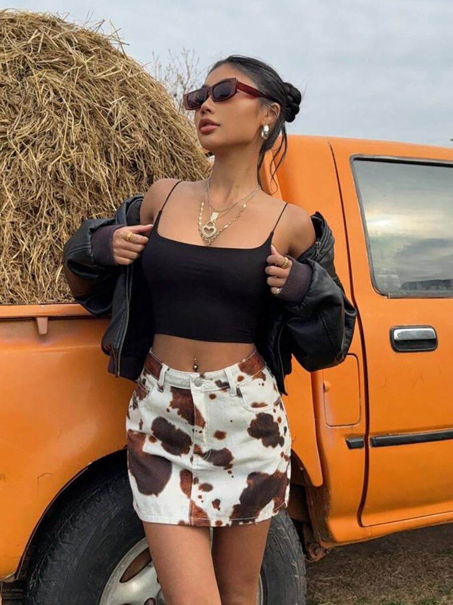 Designsoo Cow Print Pencil Fit A-line Mini Skirt