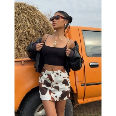 Designsoo Cow Print Pencil Fit A-line Mini Skirt 01