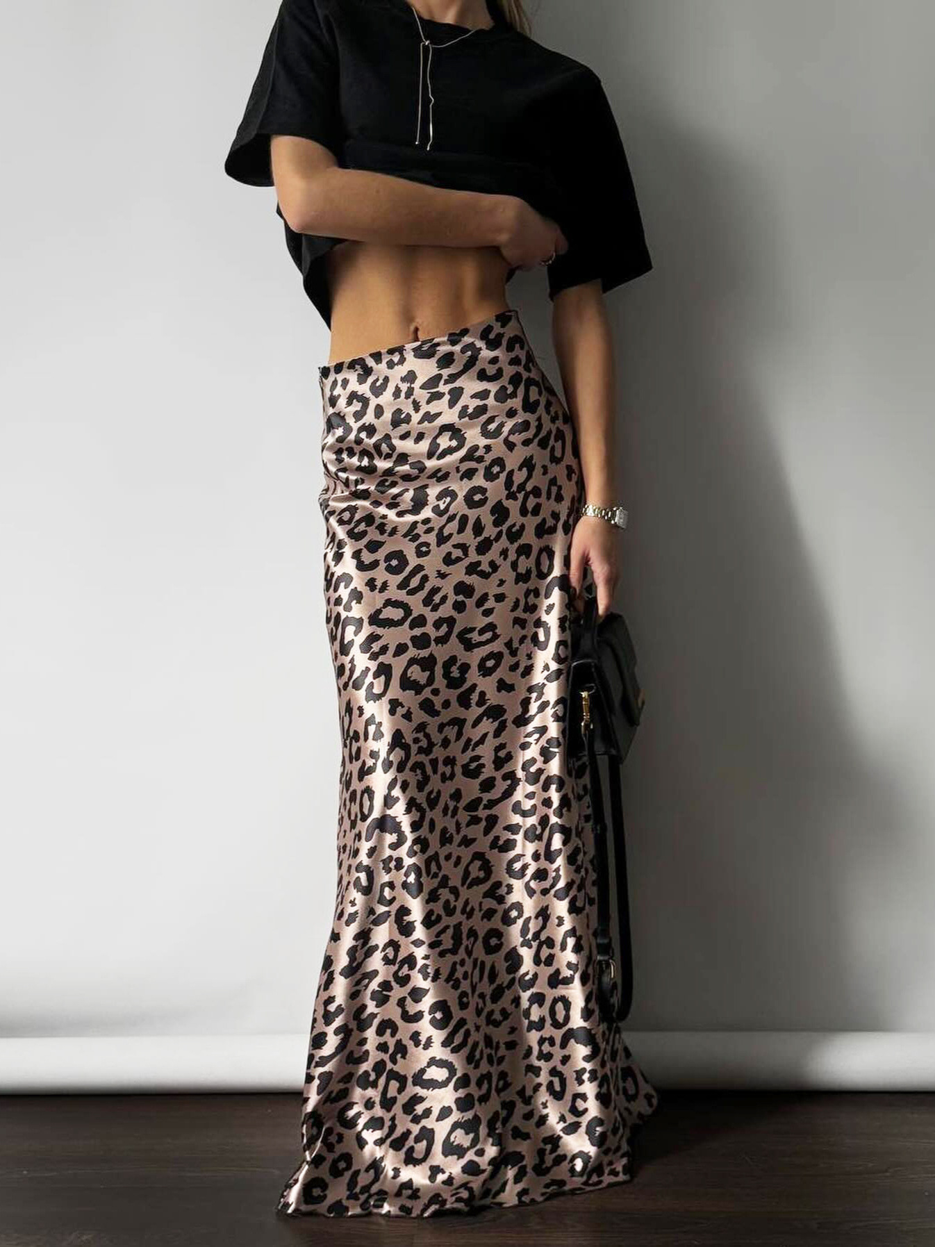 Designsoo European and American Style Vintage Leopard Print Floor-Length Skirt