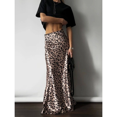 Designsoo European and American Style Vintage Leopard Print Floor-Length Skirt 01