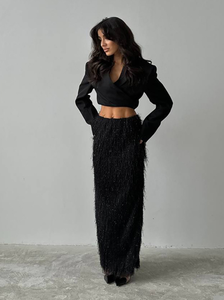 Designsoo French Noble Lady Style Solid Color Fuzzy Half Skirt