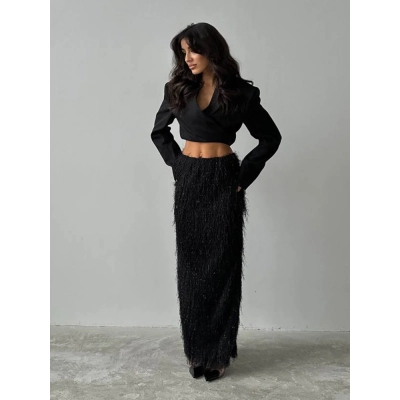 Designsoo French Noble Lady Style Solid Color Fuzzy Half Skirt 02