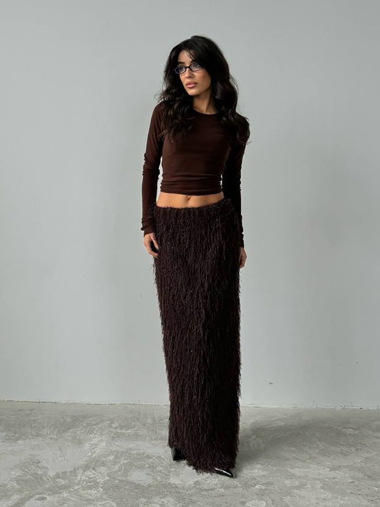 Designsoo French Noble Lady Style Solid Color Fuzzy Half Skirt