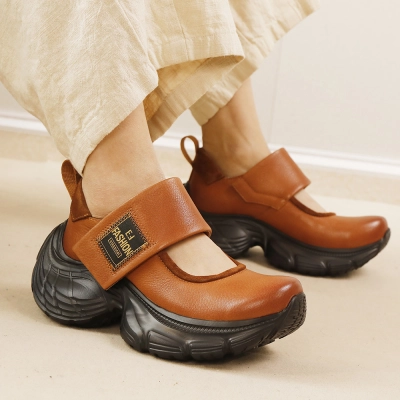 Designsoo Genuine Leather Lightweight Thick Sole Dad Shoes with Vintage Style 01