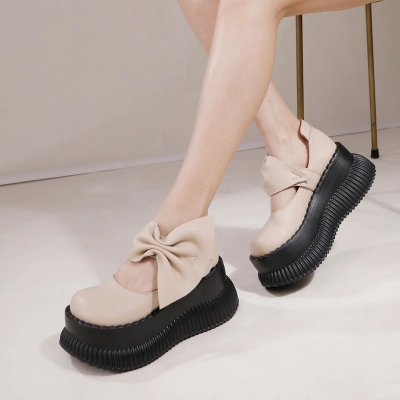 Designsoo Genuine Leather Thick Sole Shallow-Cut Single Strap Casual Flats for All Seasons 01