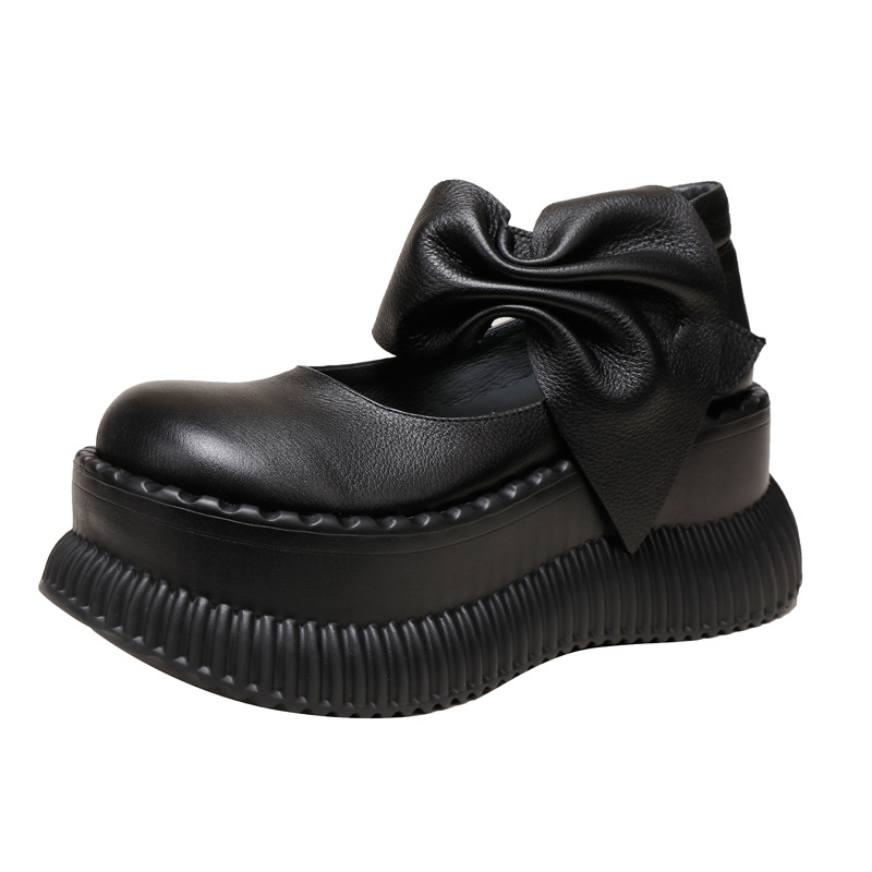 Designsoo Genuine Leather Thick Sole Shallow-Cut Single Strap Casual Flats for All Seasons