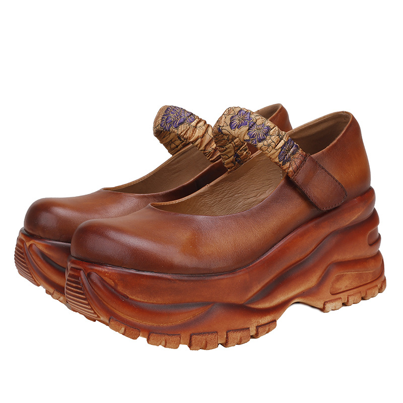 Designsoo Handcrafted Ethnic Style Wedge Genuine Leather Flats