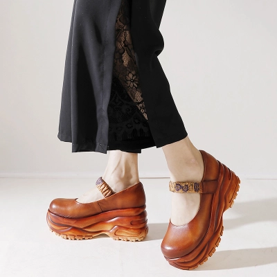 Designsoo Handcrafted Ethnic Style Wedge Genuine Leather Flats 02