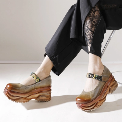 Designsoo Handcrafted Ethnic Style Wedge Genuine Leather Flats 01