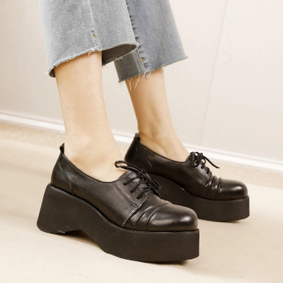 Designsoo Horse Leather Thick Sole Lace-Up Genuine Leather Shoes with British Style 02