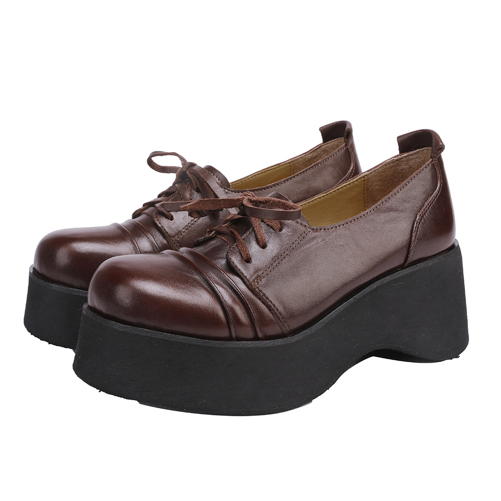 Designsoo Horse Leather Thick Sole Lace-Up Genuine Leather Shoes with British Style