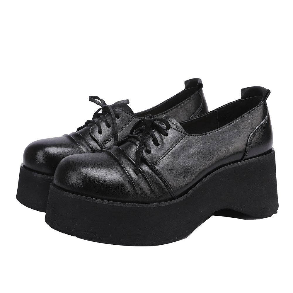 Designsoo Horse Leather Thick Sole Lace-Up Genuine Leather Shoes with British Style