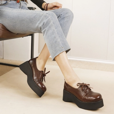 Designsoo Horse Leather Thick Sole Lace-Up Genuine Leather Shoes with British Style 01