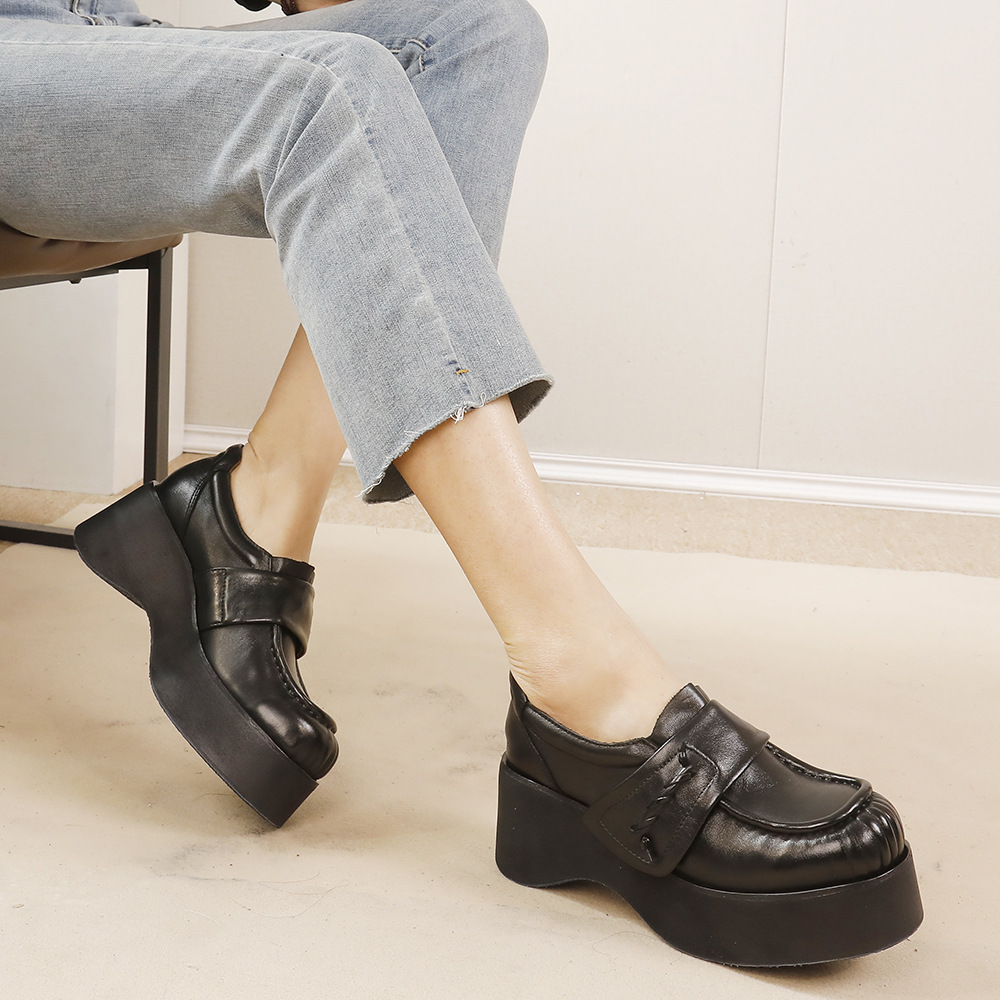 Designsoo Horse Leather Thick Sole Loafers with British Style - Genuine Leather Flats