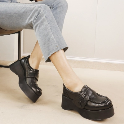 Designsoo Horse Leather Thick Sole Loafers with British Style - Genuine Leather Flats 01