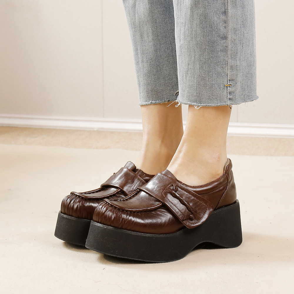 Designsoo Horse Leather Thick Sole Loafers with British Style - Genuine Leather Flats