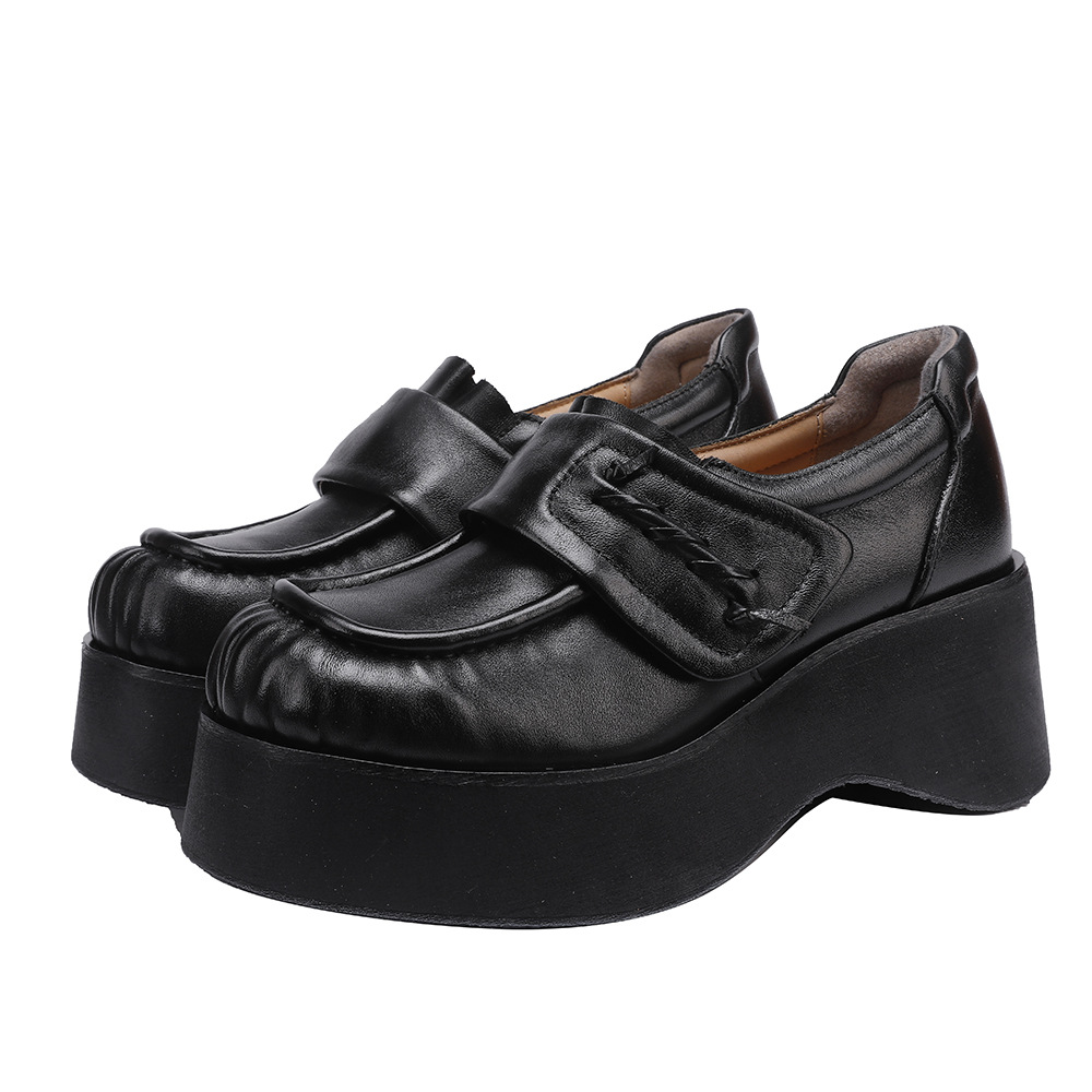 Designsoo Horse Leather Thick Sole Loafers with British Style - Genuine Leather Flats