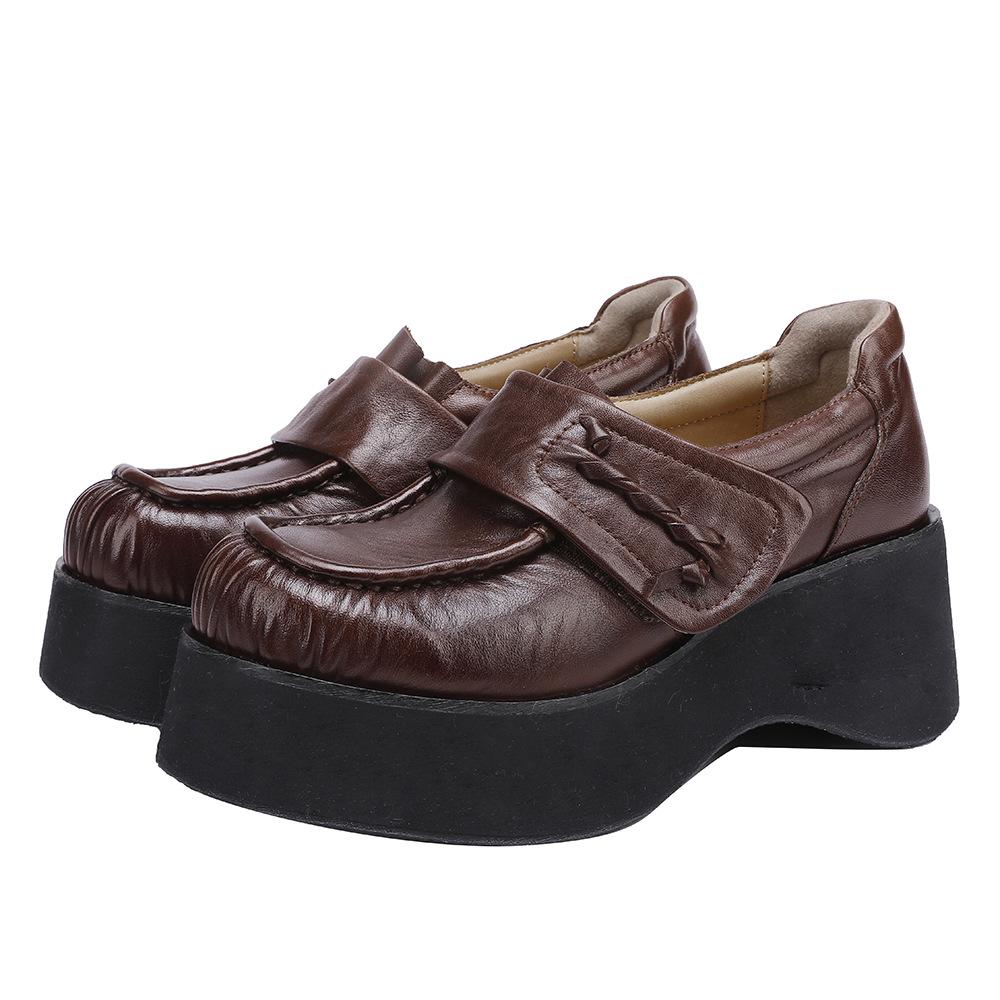 Designsoo Horse Leather Thick Sole Loafers with British Style - Genuine Leather Flats