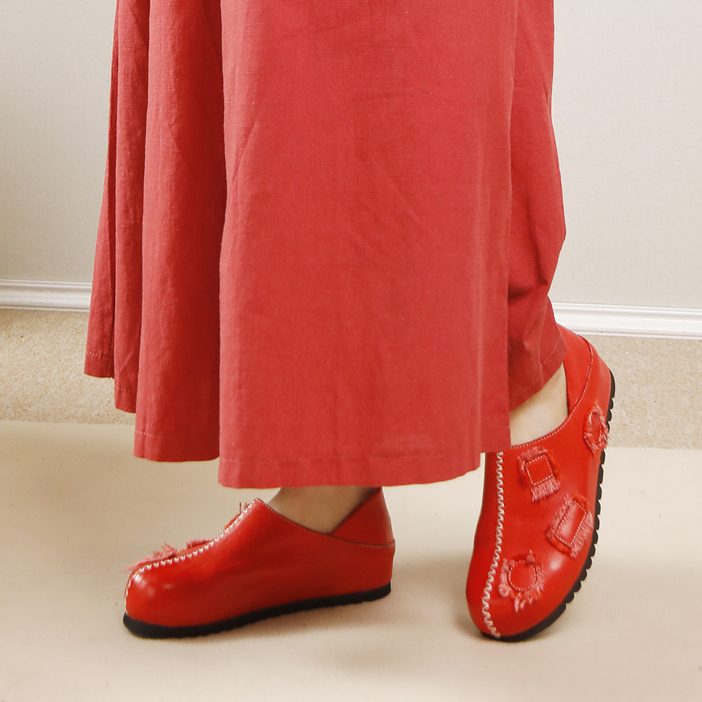 Designsoo Luxury Full Leather Minimalist Design Top Grain Leather Pudding Flats for All Seasons