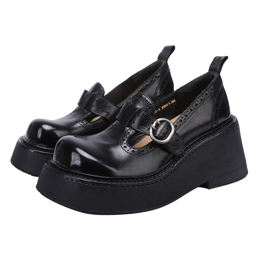 Designsoo Thick Sole Birk-style Shoes with Full Leather Inside-Out and British Style