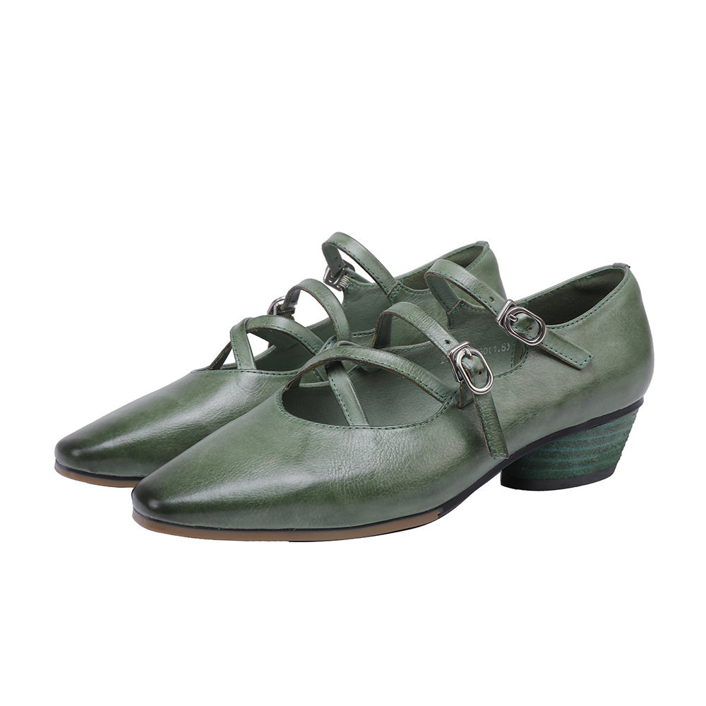 Designsoo Washed Leather Full Leather Inside-Out Cross Strap Shallow-Cut Pointed Toe Flats