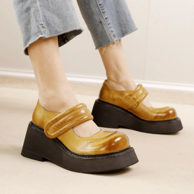 Designsoo Washed Leather Full Leather Inside-Out Fashionable Versatile Shallow-Cut Women's Flats 01