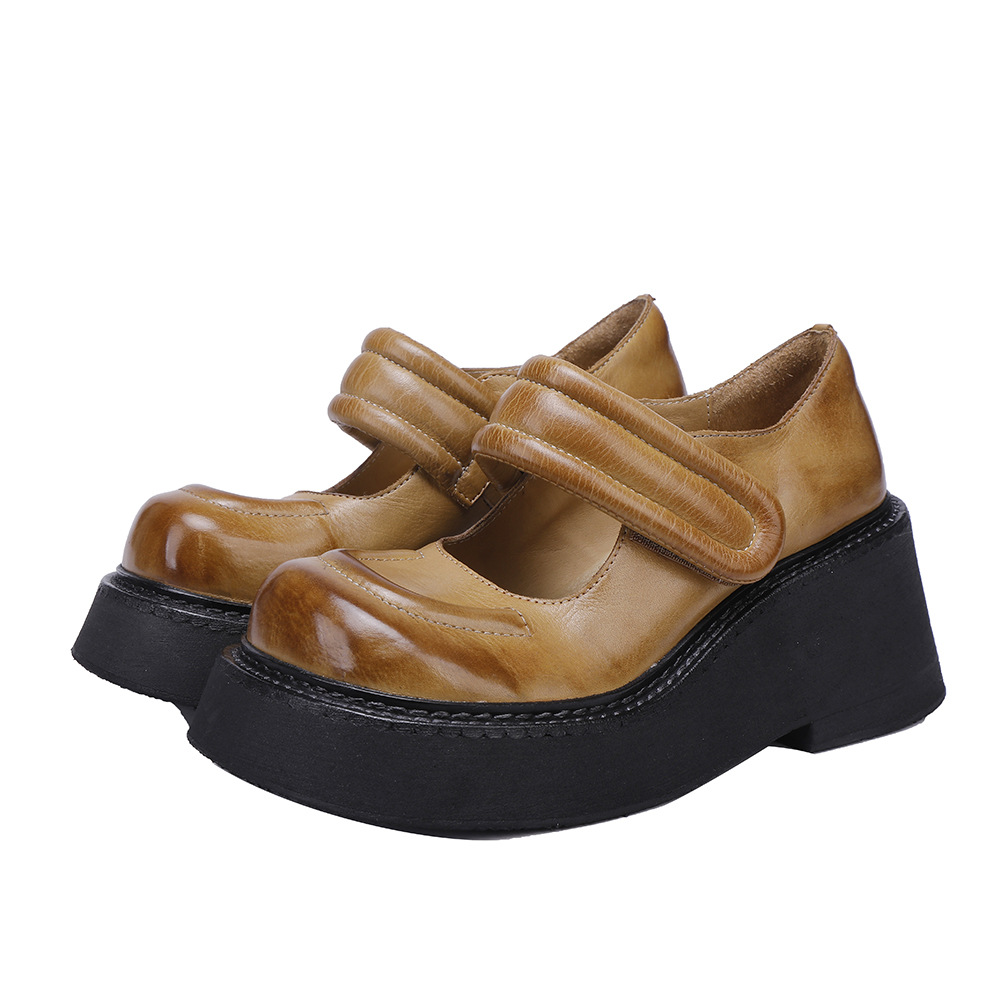 Designsoo Washed Leather Full Leather Inside-Out Fashionable Versatile Shallow-Cut Women's Flats