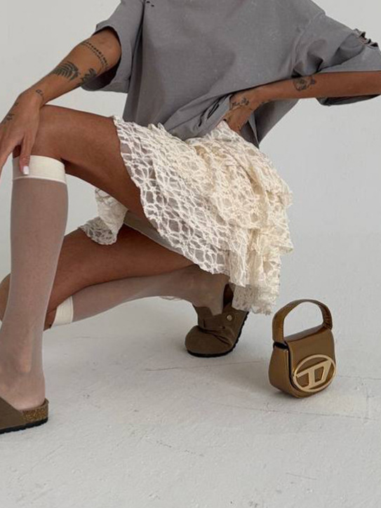 Designsoo White Lace Ruffle Hem Half Skirt