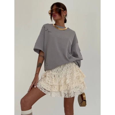 Designsoo White Lace Ruffle Hem Half Skirt 02