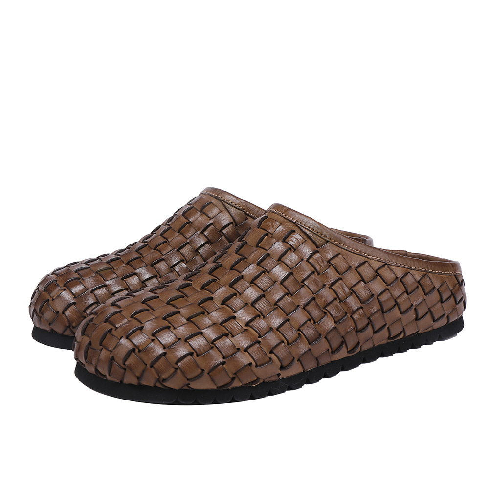 Closed-Toe Outdoor Flat Ultra-Soft Woven Cowhide Sandals