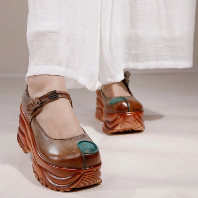 Ethnic Handcrafted Rubbed Finish One-Strap Thick Sole Flats for All Seasons 02