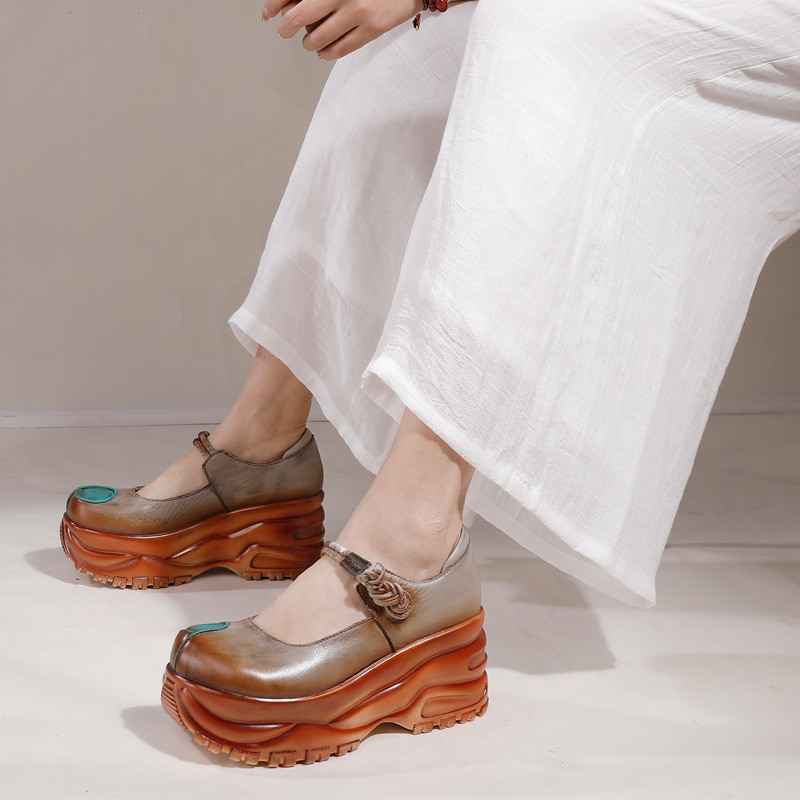 Ethnic Handcrafted Rubbed Finish One-Strap Thick Sole Flats for All Seasons