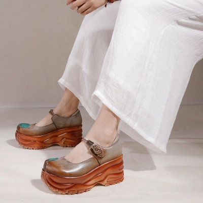 Ethnic Handcrafted Rubbed Finish One-Strap Thick Sole Flats for All Seasons 01