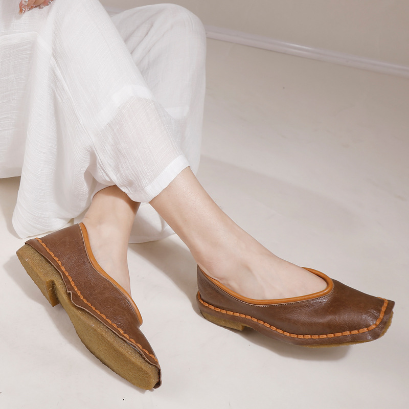 Designsoo Hand-Stitched Vintage Shallow-Cut Flats for All Seasons
