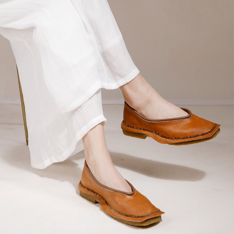 Designsoo Hand-Stitched Vintage Shallow-Cut Flats for All Seasons