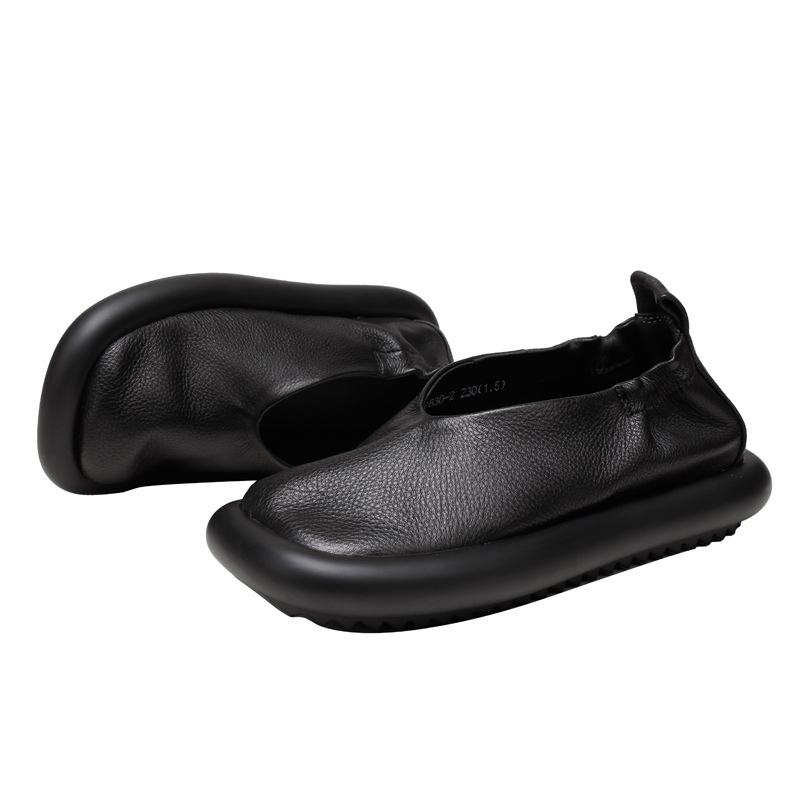 Vintage Genuine Leather Handcrafted Shallow-Cut Slip-On Flats