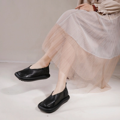 Vintage Genuine Leather Handcrafted Shallow-Cut Slip-On Flats 02