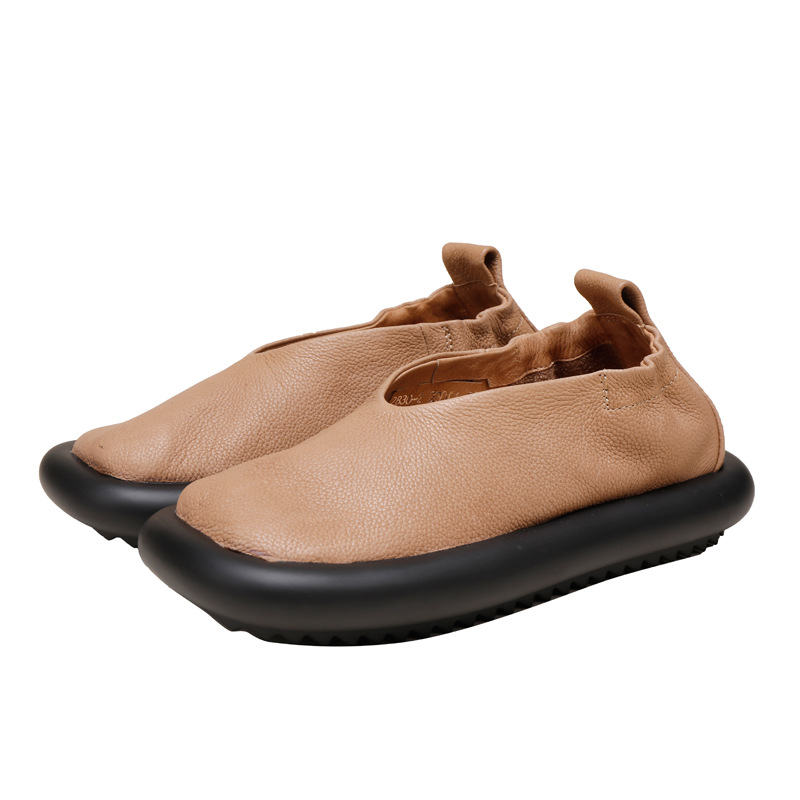 Vintage Genuine Leather Handcrafted Shallow-Cut Slip-On Flats