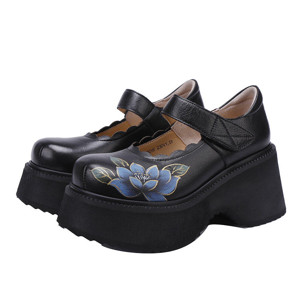 Designsoo Vintage Thick Sole Hand-Painted One-Strap Flats