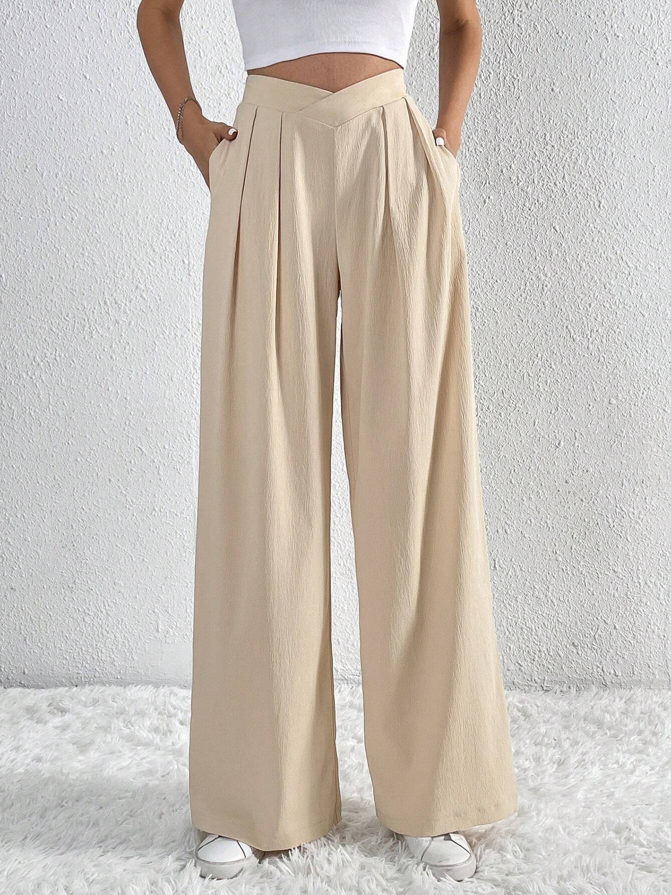 Designsoo Commuter Style Wrinkled Relaxed Wide-Leg Pants for Women – Comfort Meets Elegance
