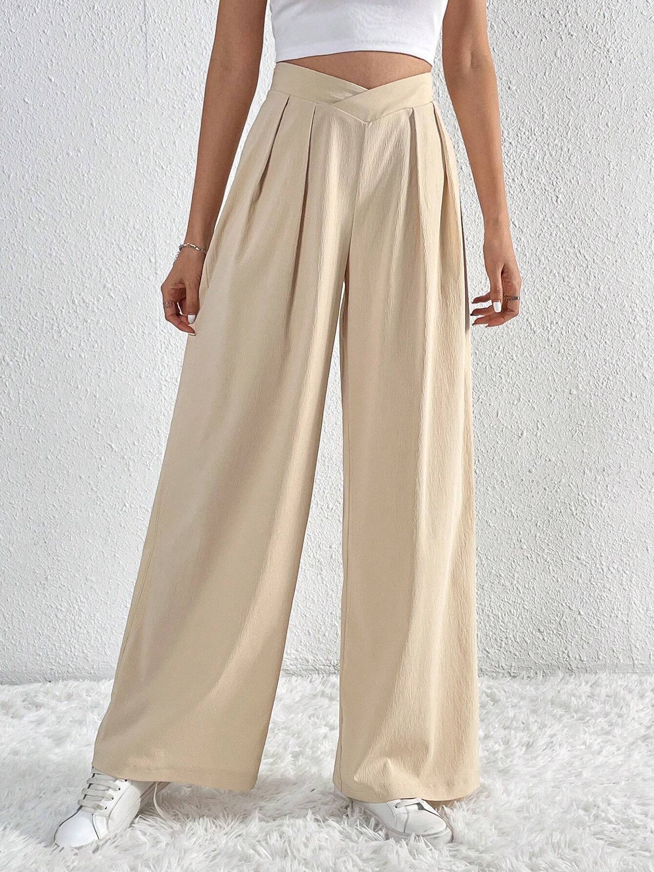 Designsoo Commuter Style Wrinkled Relaxed Wide-Leg Pants for Women – Comfort Meets Elegance
