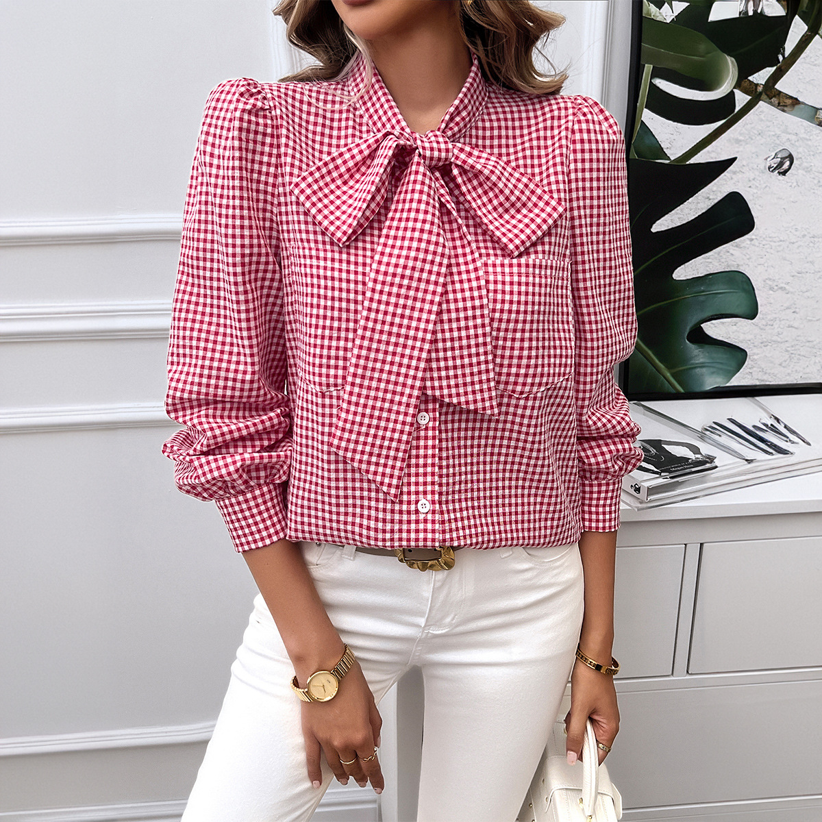 Designsoo Elegant Casual Contrast Color Long Sleeve Cardigan Shirt