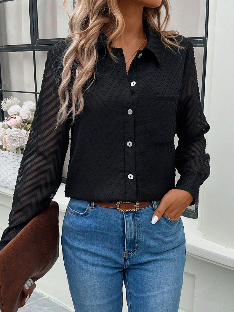 Designsoo Elegant Commute Jacquard Long Sleeve Shirt