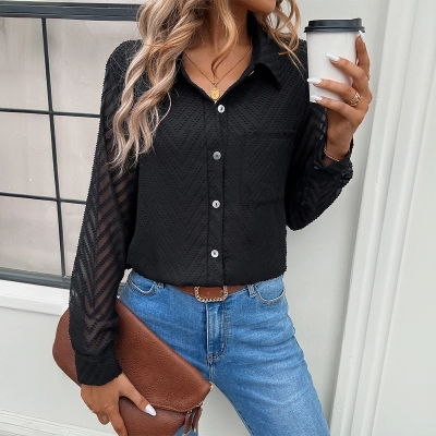 Designsoo Elegant Commute Jacquard Long Sleeve Shirt 01