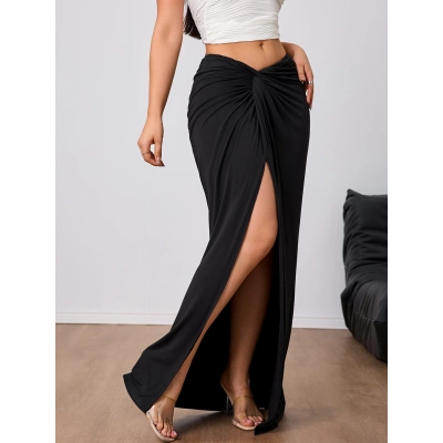 Designsoo Elegant High Waist Slit Midi Dress for Women – Sophisticated & Flattering Fit 02