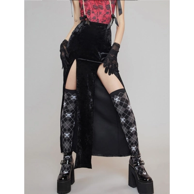 Designsoo Rock Street Style Sexy Split Halloween Midi Skirt for Women – Edgy & Trendy Party Look 01