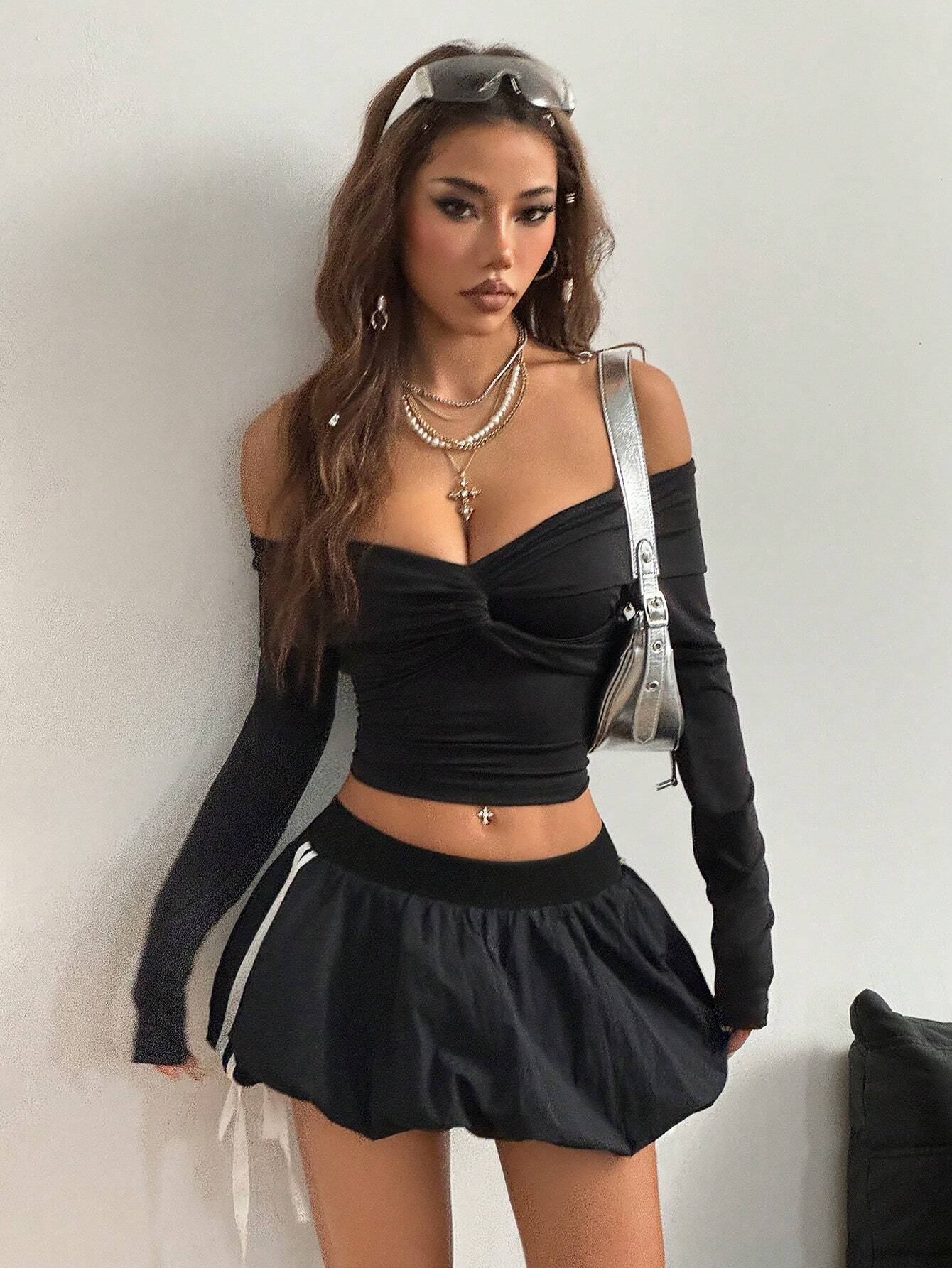 Designsoo Sweet & Spicy Striped Ruffled Mini Skirt for Women – Colorblock Fit and Flare Short Skirt