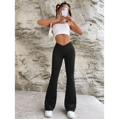 Designsoo V-Waist Slimming Flare Pants for Women – Subtle Flare with a Slim Fit 01
